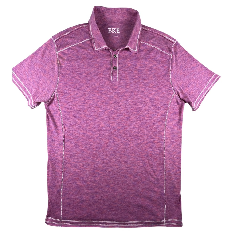 BKE Polo Shirt Mens L Purple Pink Heathered Short Sleeve Contrast Stitch Casual